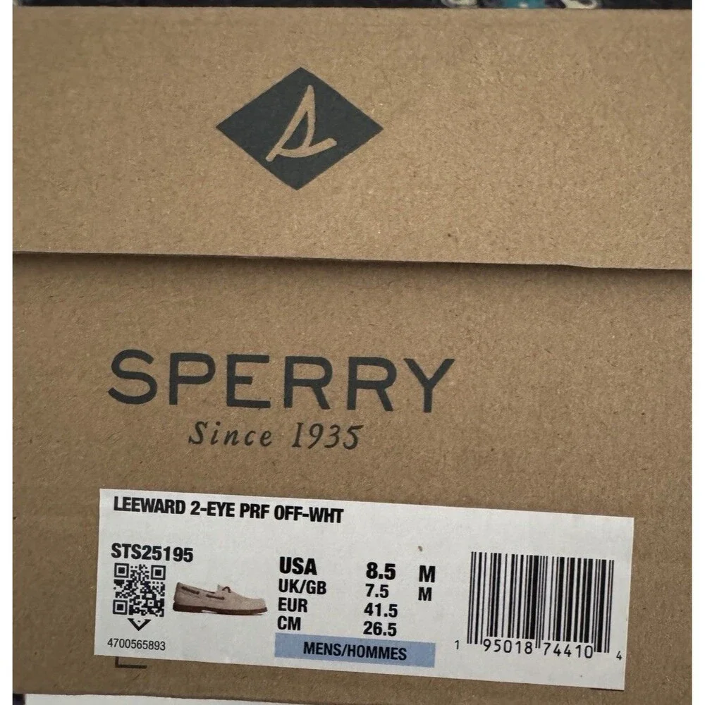 Sperry Men's Size 8.5 Leeward 2 Eye Boat Shoes Perf Off White STS25195 $160